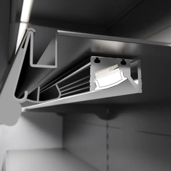 LED-Lichtleiste CAPH in Unterbaumontage am Metallfachboden – effiziente Beleuchtungslösung von DWD Concepts