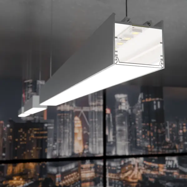 Einbausituation der LED-Lichtleiste ENSA in abgehängter Montage – elegante Deckenbeleuchtung von DWD Concepts