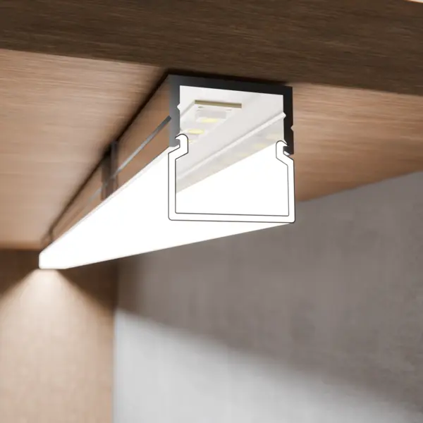LED-Lichtleiste CALLU L in Unterbaumontage am Holzfachboden – effiziente Lichtlösung von DWD Concepts