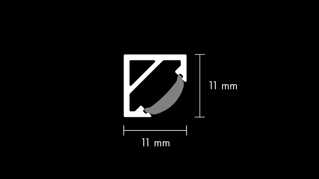 Querschnittszeichnung der LED-Lichtleiste TITA S mit Diffusor und Abmessungen – technische Darstellung von DWD Concepts